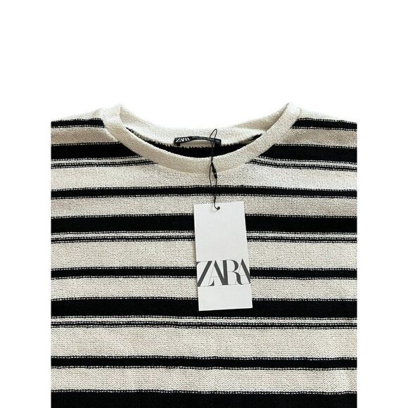 Zara Womens Rustic Sweater S Black White Striped Knit Pullover 2298/651 NWT - Picture 4 of 11
